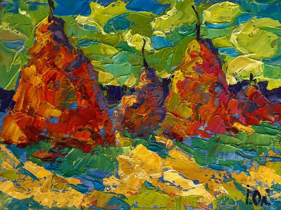 Image 1 of Original Oil Painting Summer Field Landscape Haystacks in the field