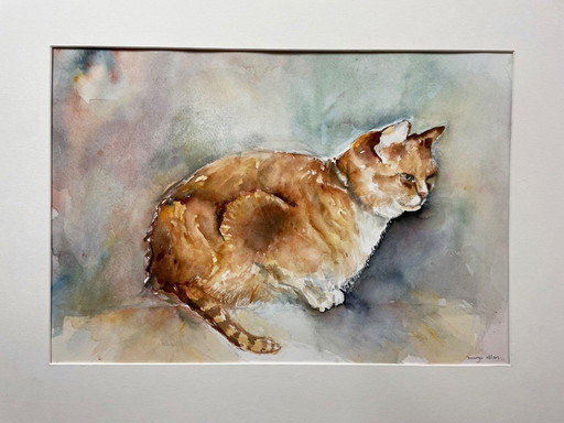 Gatto. Acquerello di Margo Ellen.