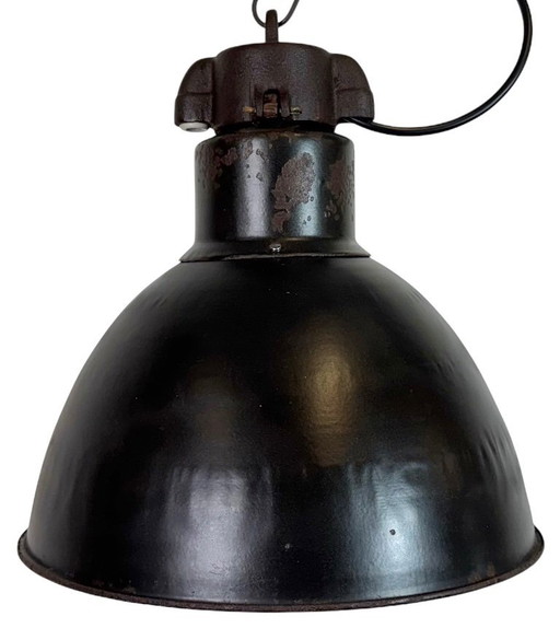 Lampada a sospensione in smalto nero Bauhaus industriale, anni '30