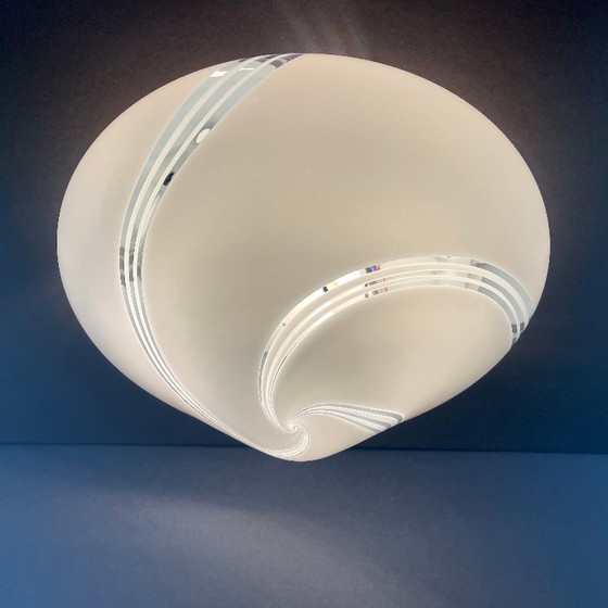 Image 1 of XL Vintage 1970s-80s Murano blown glass swirled ceiling lamp. Three-light, 45 cm diameter.