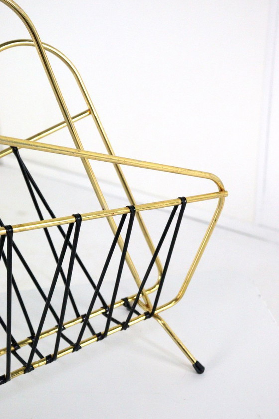 Image 1 of 1950s Brass Magazine Holder Magazine Rack