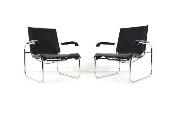 Image 1 of 1A Restored, Early Edition Marcel Breuer B35 / S35L Lounge Chair / Cantilever Chair for Thonet, Leather and Chrome, 1 of 2