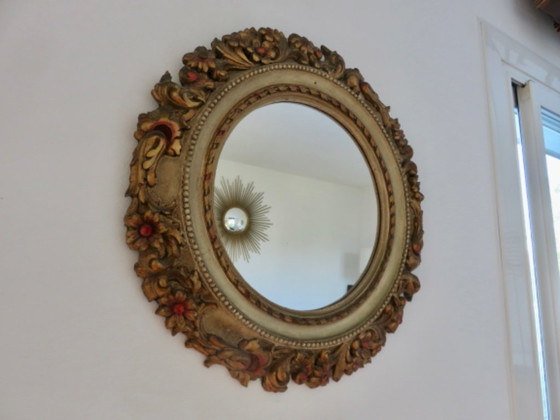 Grand Miroir Mural, Rond, Baroque, 1970, Motifs Floraux – Polyester (photo 3 of 17)
