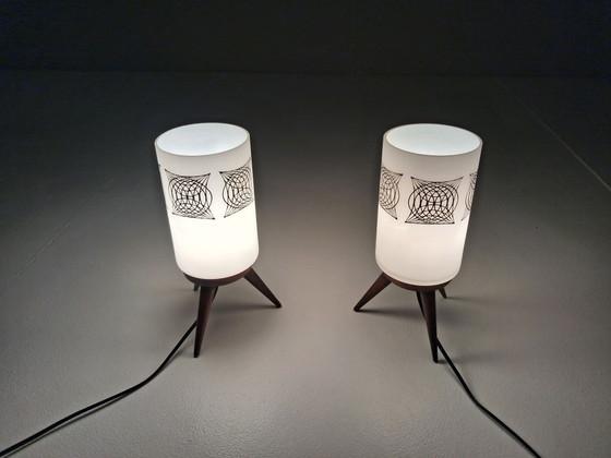 Set di 2 Lampade da tavolo Vintage, Francia Anni '60 – Legno, Vetro (photo 3 of 9)
