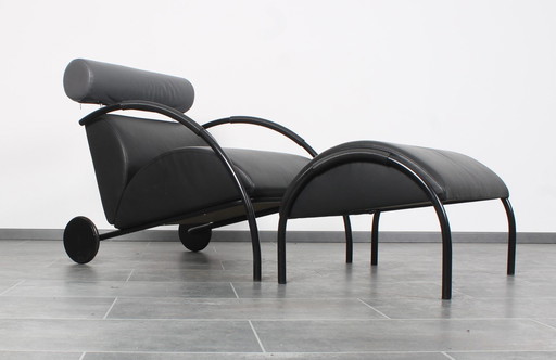 Chaise longue Zyklus en cuir noir + Hocker par Peter Maly pour Cor