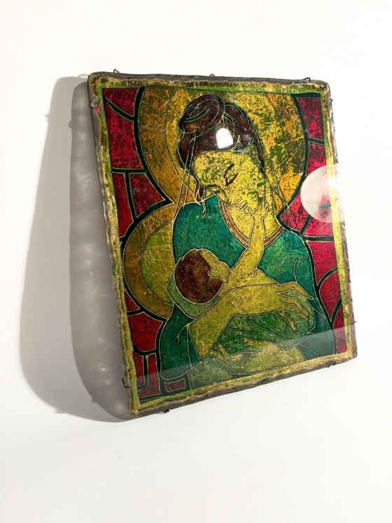 Panneau de verre sculpté représentant une maternité, par Erwin Walter Burger, années 1960 – Objets déco (photo 11 of 11)