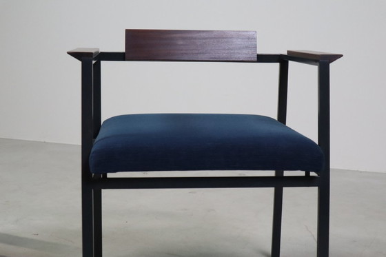 Image 1 of  Pair of Postmodern armchairs in steel and mahogany, 1970s