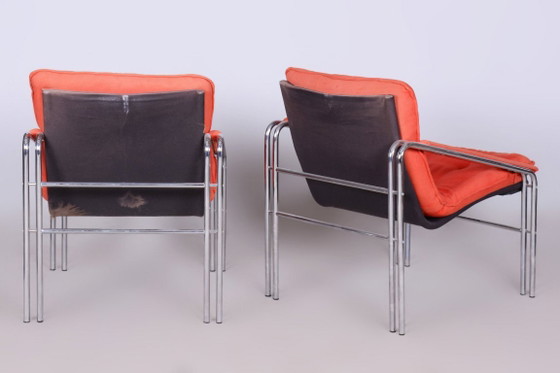Originele 20e-eeuwse zitset met tafel, chroom, glas, Slowakije, jaren 70 – Stoelen / fauteuils, Textile (photo 7 of 14)