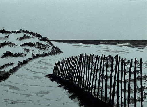 Ink on green-grey paper, 40x30cm.