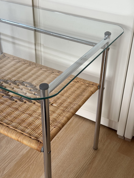 Image 1 of Set of vintage side tables/side tables with chrome, wicker and glass - 1970s