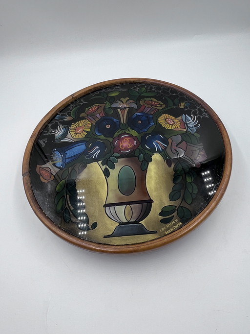 Art Deco Painted Glass Pie Platter