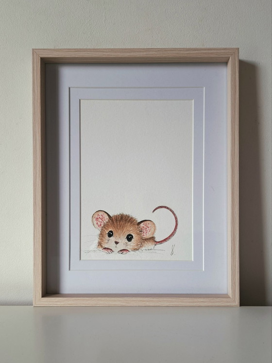 Original Aquarellgemälde kleine Maus | Mit Rahmen, Gemälde & Zeichnungen, Papier, Beige (Foto 6 von 7)