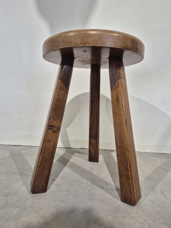 Image 1 of French solid wood 3-legged stool