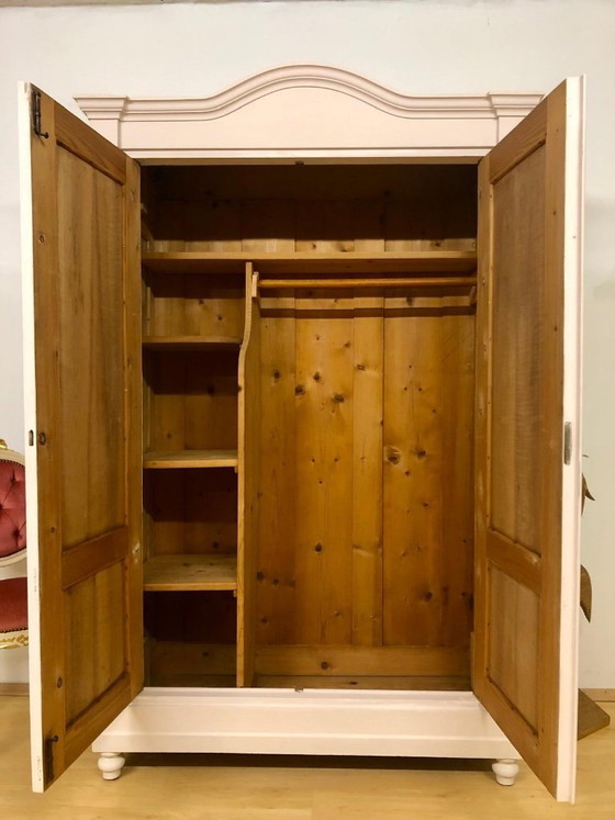 Image 1 of Country-style wardrobe, Art Nouveau wardrobe, softwood wardrobe circa 1900 in delicate pink / shabby chic.