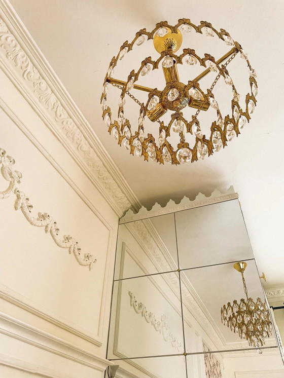 Lampadario Vintage Spagnolo in Ottone e Cristallo, Grandi Gocce, 3 Luci, Anni '70 – Glass, Brass (photo 5 of 9)