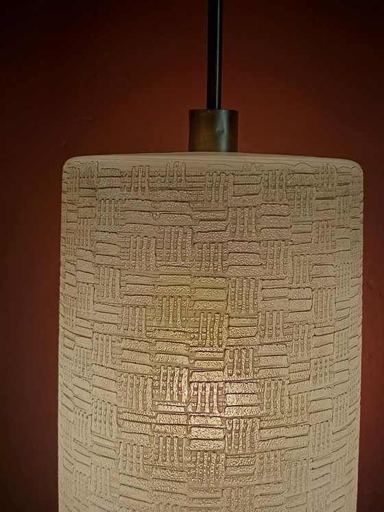 Image 1 of Grande lampada a sospensione vintage a cilindro in vetro, anni '50