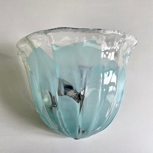 1980s La Murrina Murano glass wall sconce with Aquamarine inlays. Mod. 691 Large.