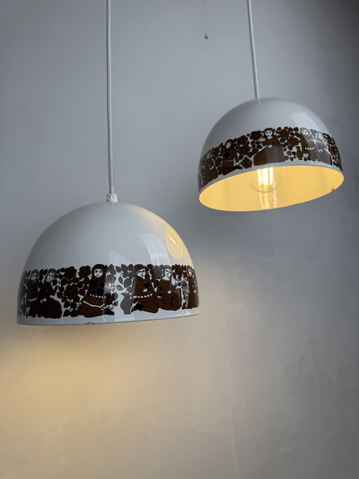 Set of 2 Enamel Pendant Lamps by Kaj Franck for Fog & Mørup – “Tanssi” Folklore Design cm ⭐️ Designed by Kaj Franck for Fog & M