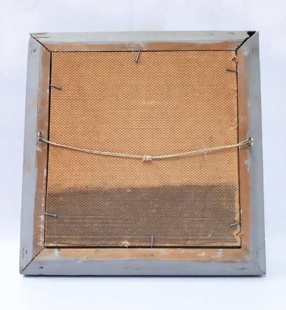 Image 1 of Dipinto ad olio d'epoca su pannello di truciolato, raffigurante fiori in un vaso