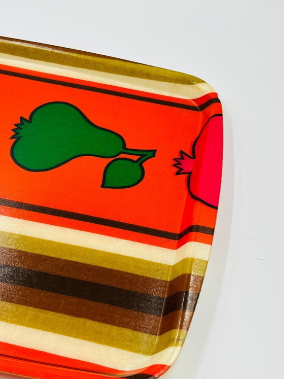 Image 1 of Vassoio vintage in plastica laminata con decorazione di frutta, stile scandinavo, anni '70