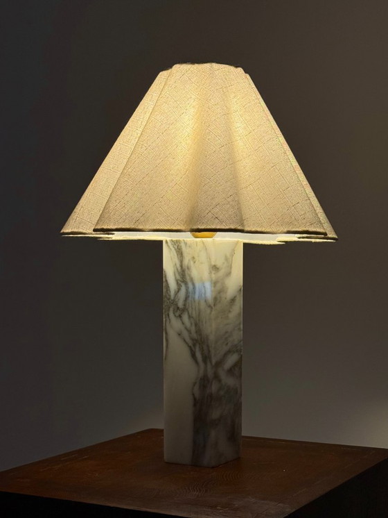 Image 1 of Vintage marble table lamp with linen shade