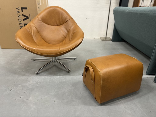 Label Vandenberg Hidde Swivel armchair with footstool Bovino natural leather