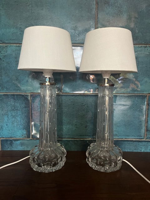 2x Lámparas de mesa de cristal Carl Fagerlund Orrefors de