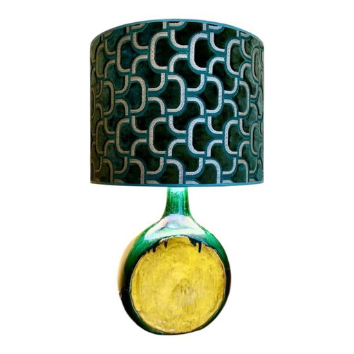 Vintage Ceramic Base with Aldecco Fabric Lamp — 1970s Character Piece