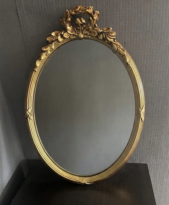 Prachtige Vintage Mid-Century Gouden Pieterman Kuifspiegel – Glass, Metal (photo 2 of 6)