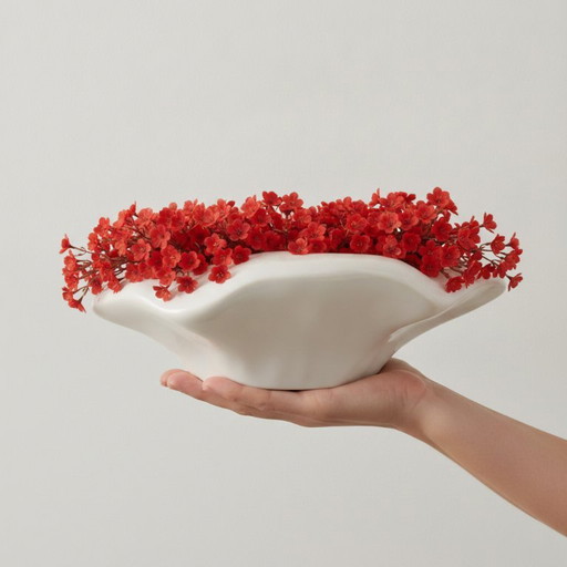 White Ceramic Lotus Flower Vase With Multiple Openings – vazen (photo 2 of 6)