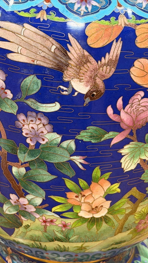 Image 1 of Monumental Chinese Cloisonné Vase - 84 cm With Base - Jingtai Blue Enamel - Impeccable