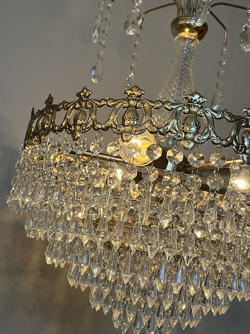 Vintage Crystal Chandelier Pendant Lamp Bronze Gold Frame