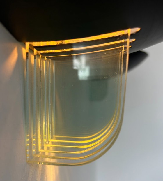 Image 1 of Coppia di applique postmoderniste in metallo nero e vetro, Francia 1980