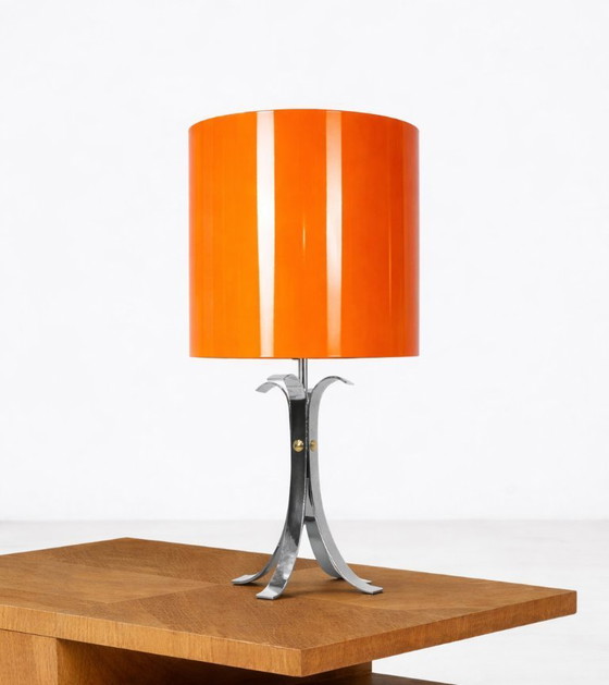 Image 1 of Lampvoet van verchroomd staal met vier poten, in de stijl van het ruimtetijdperk uit de jaren 70