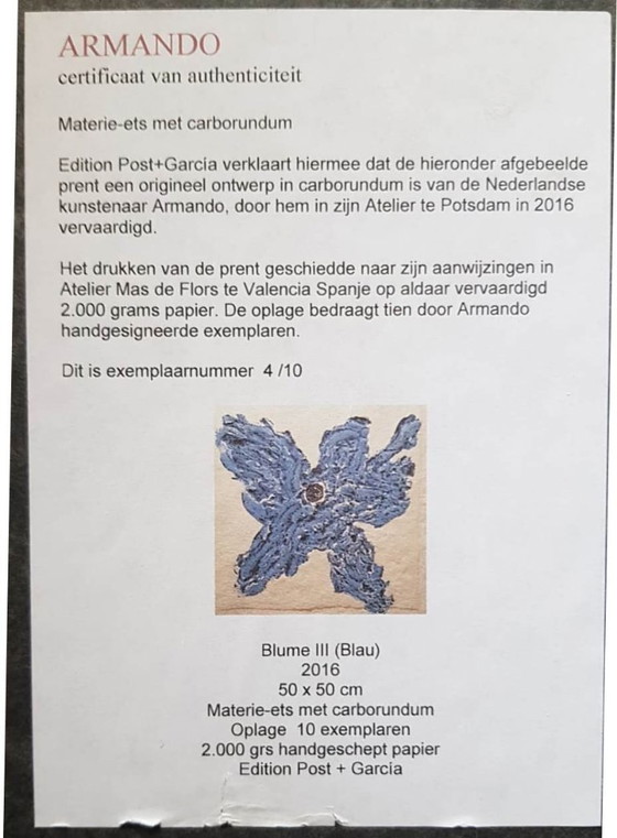 Image 1 of Armando (1929) Materie Etching with Carborundum " Flower III Blue " Ges Ged Gen