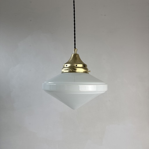 Antieke Opaline 24 cm Art-Deco hanglamp