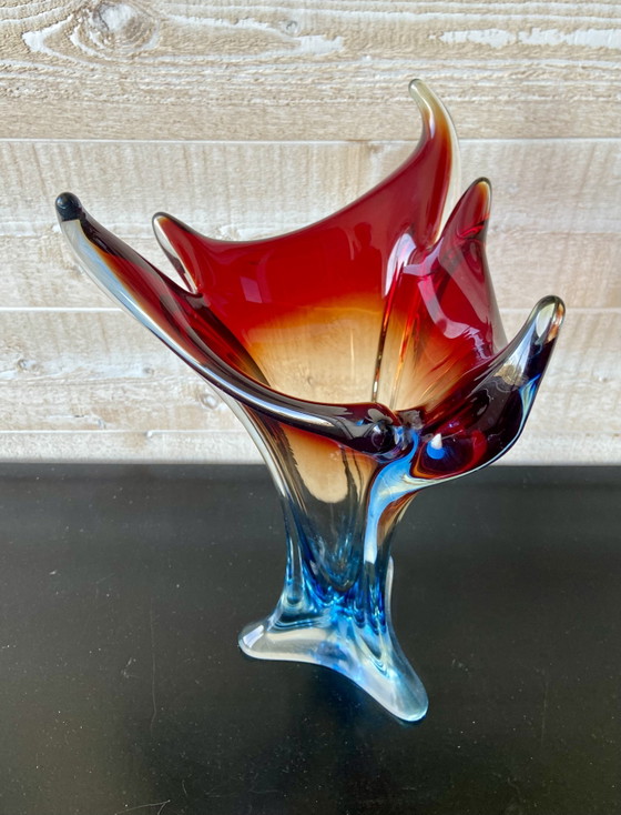 Image 1 of Grande vaso vintage in vetro di Murano Sommerso, nei colori rosso e blu cobalto, Italia, anni '60.