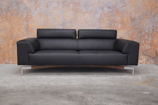 NOUVEAU canapé design Leolux Howlo en cuir noir capitonné