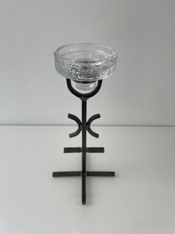 Image 1 of Rare vintage Brutalist candlestick – wrought iron & glass