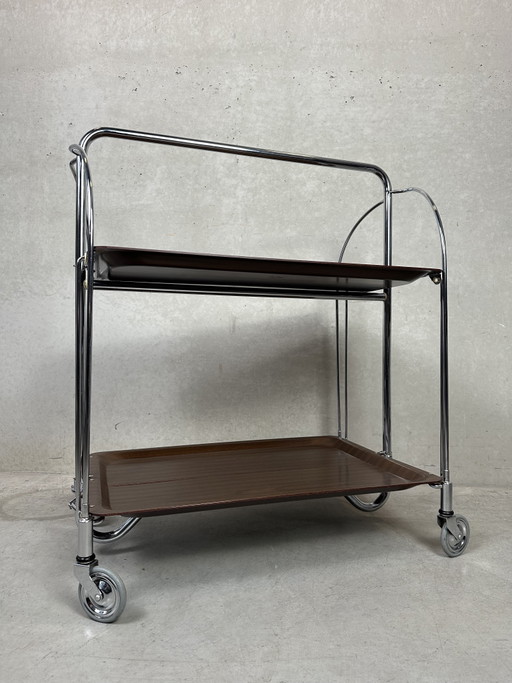 Vintage Foldable Serving Trolley - Gerlinol – serveerwagens, Chrome, Wood (photo 2 of 12)