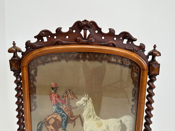 Image 1 of Antique Victorian Needlepoint Fire Screen