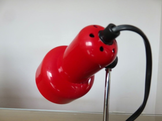 Image 1 of Chrome-plated metal and red ABS plastic lamp, 1970s/80s
