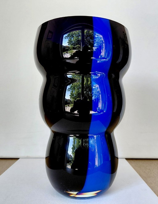 Vintage Christinenhütte Bubble Vase - Schwarz/Blau 1980er Jahre – vazen, Glass (photo 2 of 11)