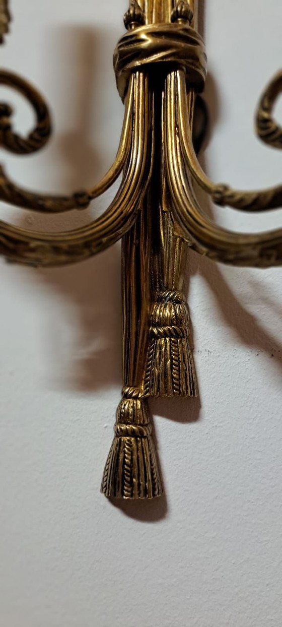 Antike Wandleuchte, Wandleuchten, Bronze, Stoff, Gold (Foto 7 von 7)