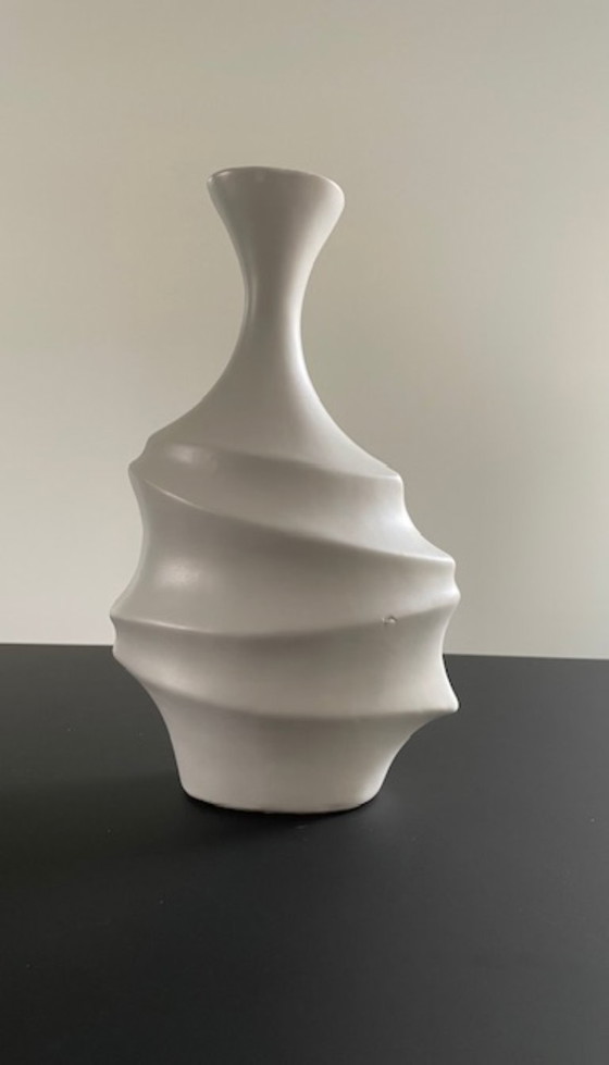 Image 1 of Sculptural amphora-shaped vase in matt-glazed ceramic