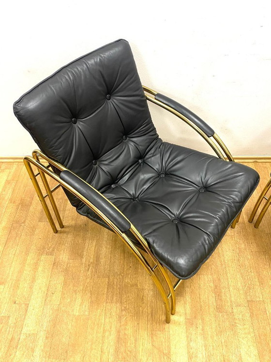 Image 1 of Vintage leren en metalen fauteuils, jaren 90, set van 2