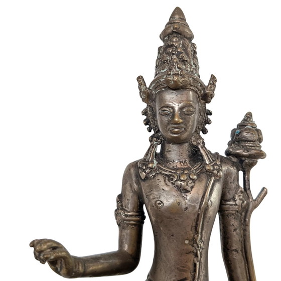 Ancienne Statue en Bronze Javanaise – Padmapani Avalokiteshvara – Porteur de Lotus – 20 cm – Sculptures (photo 9 of 10)
