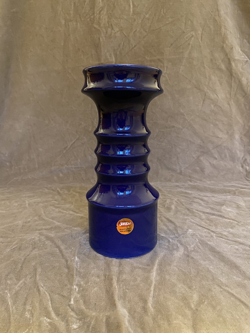 Vintage Jasba Keramik Kerzenhalter XL Kerzenst-nder Blau Mid Century Modern, Alemania Occidental