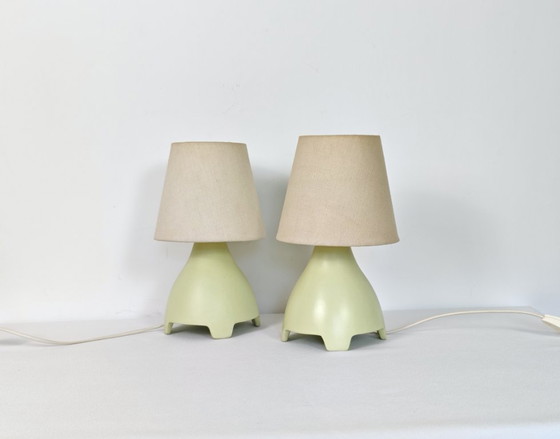 Coppia di Lampade da Tavolo Vintage Y2K IKEA, Ceramica Verde Pastello, Lampade da Comodino Postmoderne Anni (photo 3 of 10)