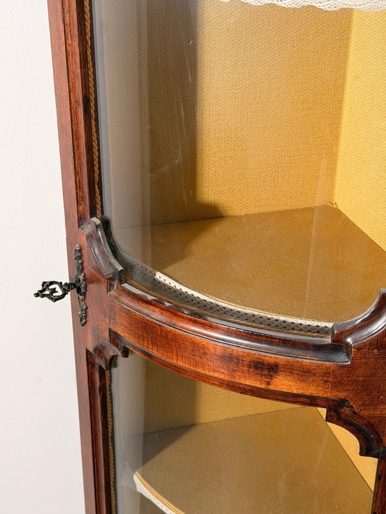 Antique Walnut Corner Display Cabinet with Curved Glass (photo 5 of 5)